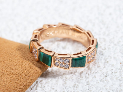 [Marin]SERPENTI RING PINK GOLD MALACHITE DIAMOND PAVED 4MM