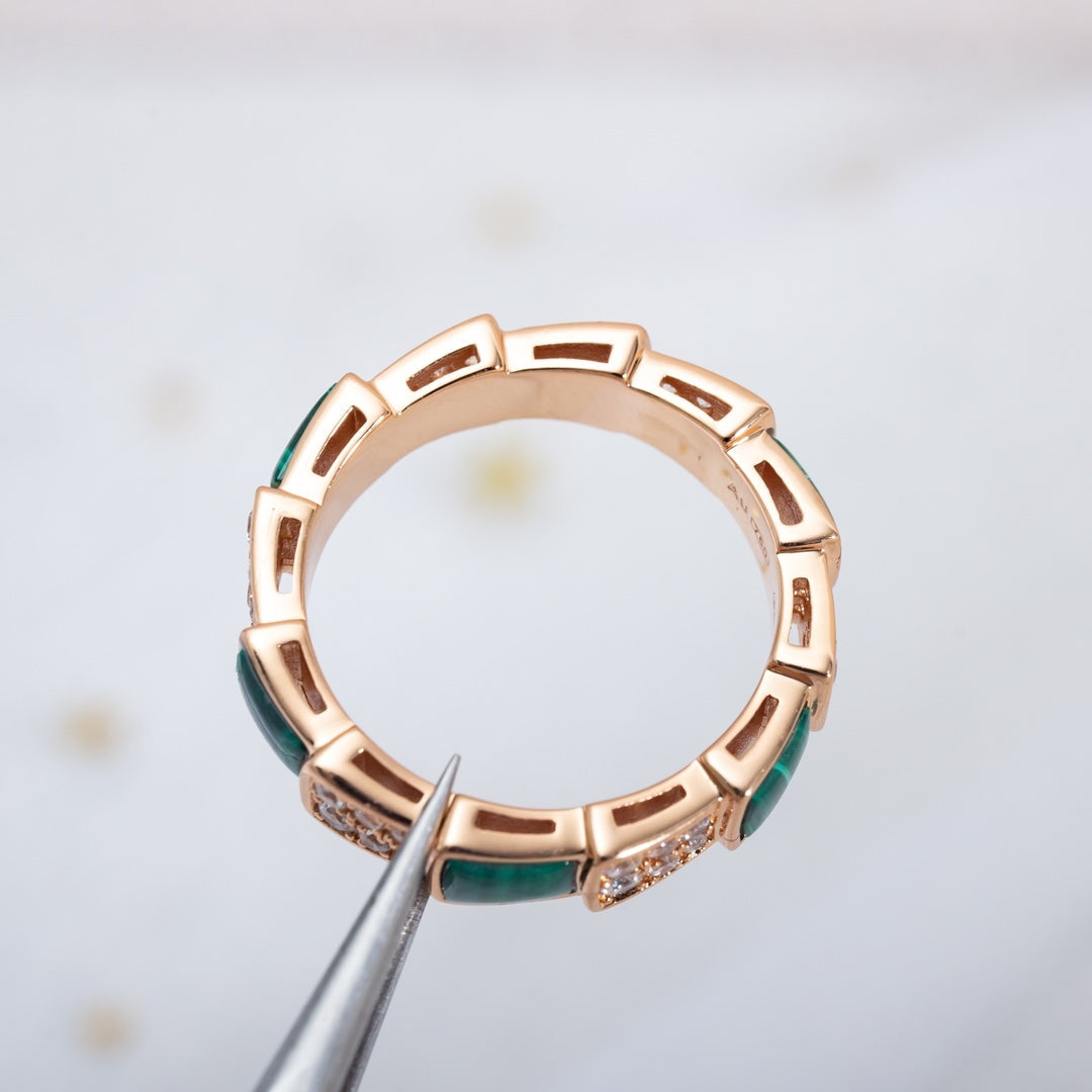 [Marin]SERPENTI RING PINK GOLD MALACHITE DIAMOND PAVED 4MM