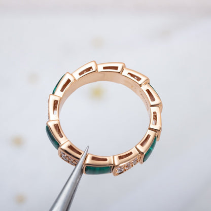 [Marin]SERPENTI RING PINK GOLD MALACHITE DIAMOND PAVED 4MM
