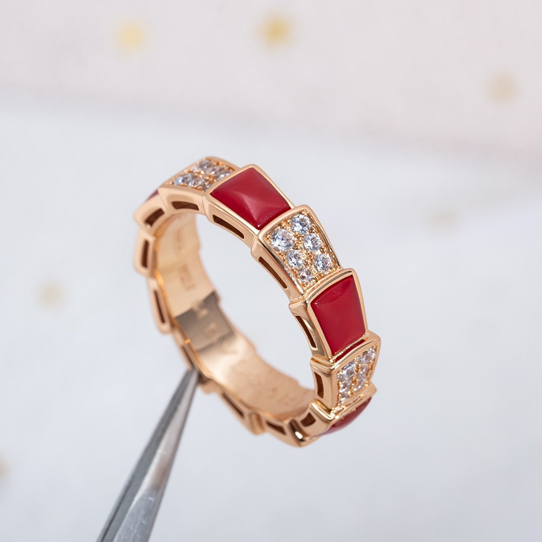 [Marin]SERPENTI RING PINK GOLD CARNELIAN DIAMOND PAVED 4MM