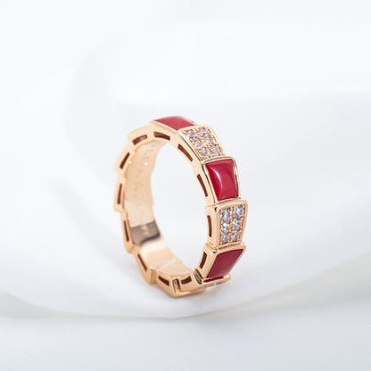 [Marin]SERPENTI RING PINK GOLD CARNELIAN DIAMOND PAVED 4MM