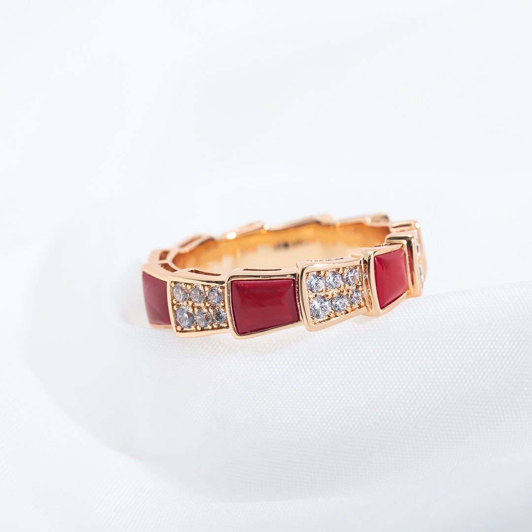 [Marin]SERPENTI RING PINK GOLD CARNELIAN DIAMOND PAVED 4MM