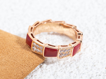[Marin]SERPENTI RING PINK GOLD CARNELIAN DIAMOND PAVED 4MM