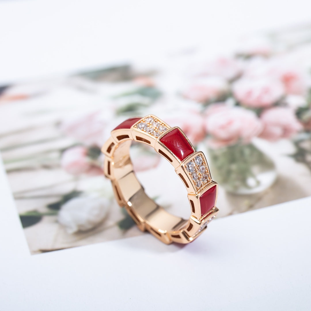 [Marin]SERPENTI RING PINK GOLD CARNELIAN DIAMOND PAVED 4MM