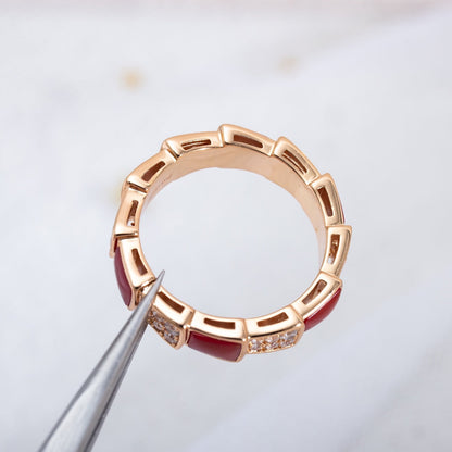 [Marin]SERPENTI RING PINK GOLD CARNELIAN DIAMOND PAVED 4MM