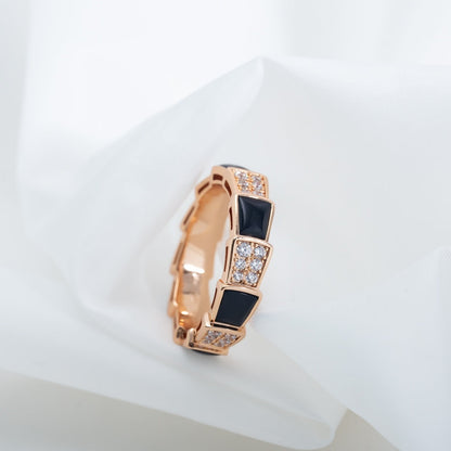 [Marin]SERPENTI RING PINK GOLD BLACK MOP DIAMOND PAVED 4MM