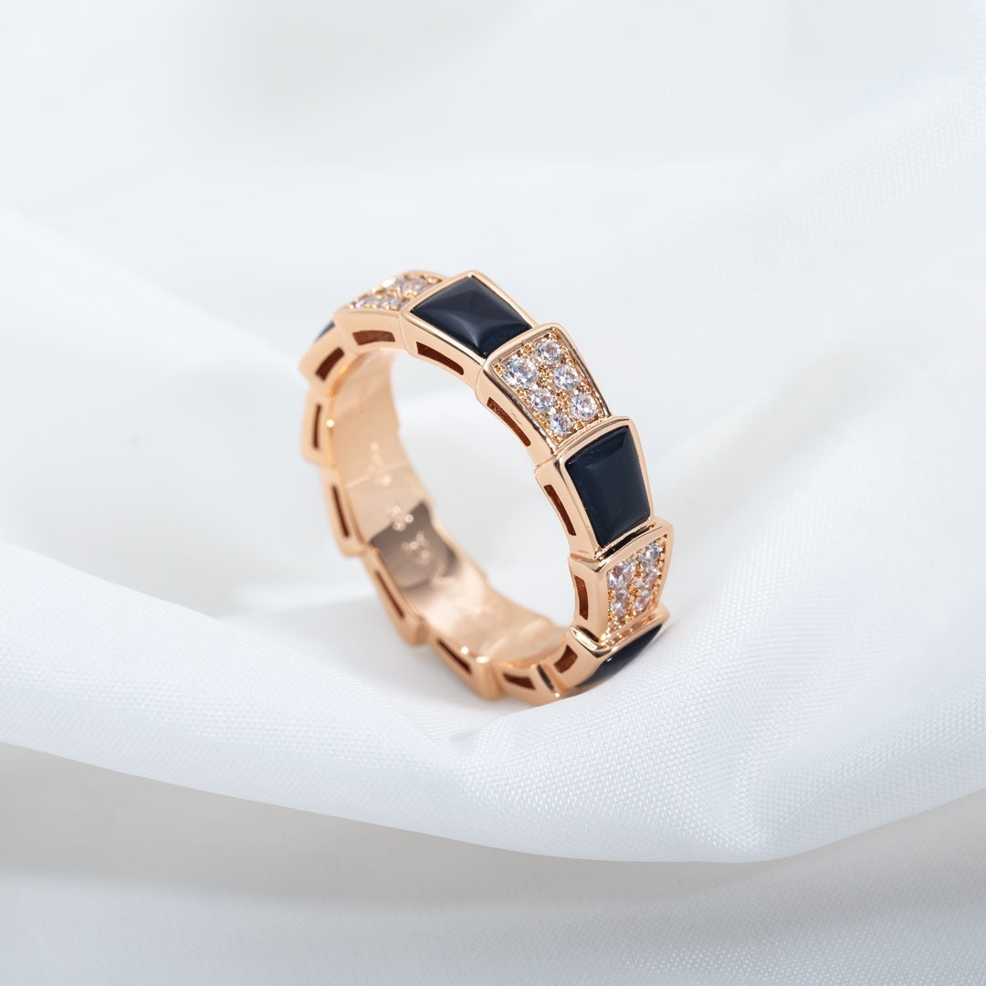 [Marin]SERPENTI RING PINK GOLD BLACK MOP DIAMOND PAVED 4MM