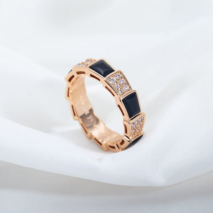[Marin]SERPENTI RING PINK GOLD BLACK MOP DIAMOND PAVED 4MM