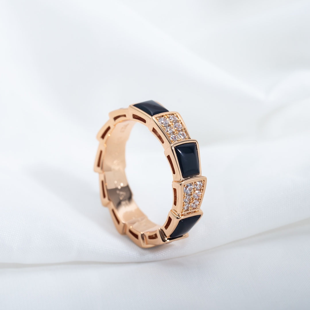 [Marin]SERPENTI RING PINK GOLD BLACK MOP DIAMOND PAVED 4MM