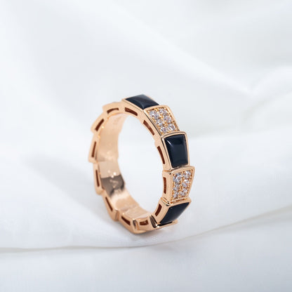 [Marin]SERPENTI RING PINK GOLD BLACK MOP DIAMOND PAVED 4MM