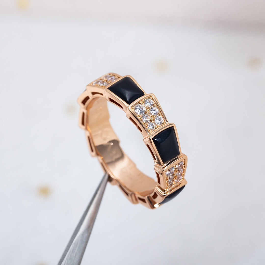 [Marin]SERPENTI RING PINK GOLD BLACK MOP DIAMOND PAVED 4MM