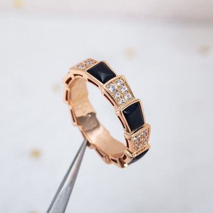 [Marin]SERPENTI RING PINK GOLD BLACK MOP DIAMOND PAVED 4MM