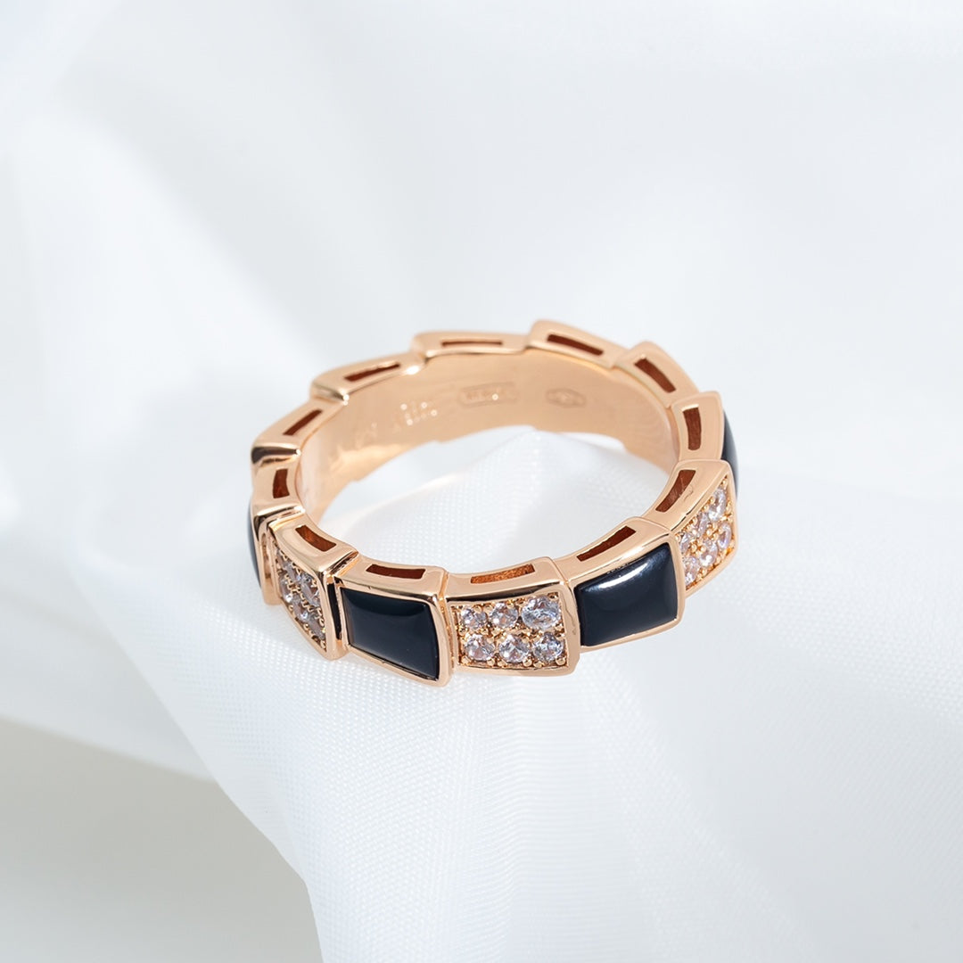 [Marin]SERPENTI RING PINK GOLD BLACK MOP DIAMOND PAVED 4MM