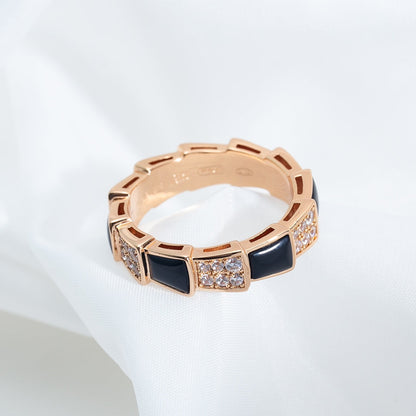 [Marin]SERPENTI RING PINK GOLD BLACK MOP DIAMOND PAVED 4MM