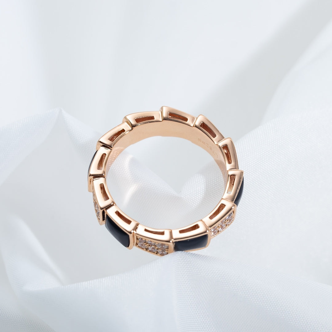 [Marin]SERPENTI RING PINK GOLD BLACK MOP DIAMOND PAVED 4MM