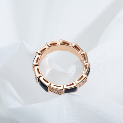 [Marin]SERPENTI RING PINK GOLD BLACK MOP DIAMOND PAVED 4MM