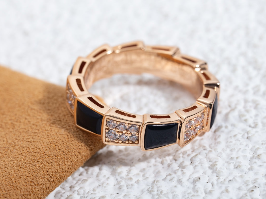 [Marin]SERPENTI RING PINK GOLD BLACK MOP DIAMOND PAVED 4MM