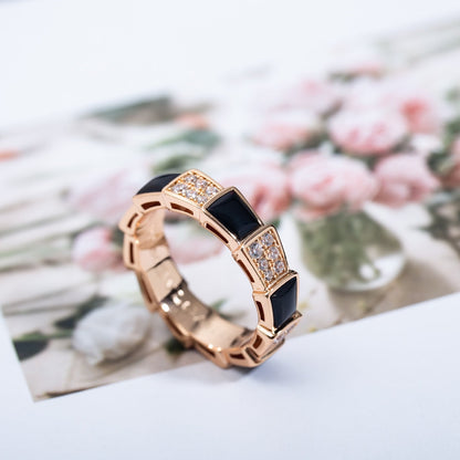 [Marin]SERPENTI RING PINK GOLD BLACK MOP DIAMOND PAVED 4MM