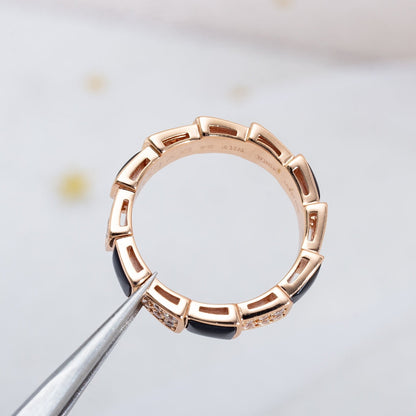 [Marin]SERPENTI RING PINK GOLD BLACK MOP DIAMOND PAVED 4MM