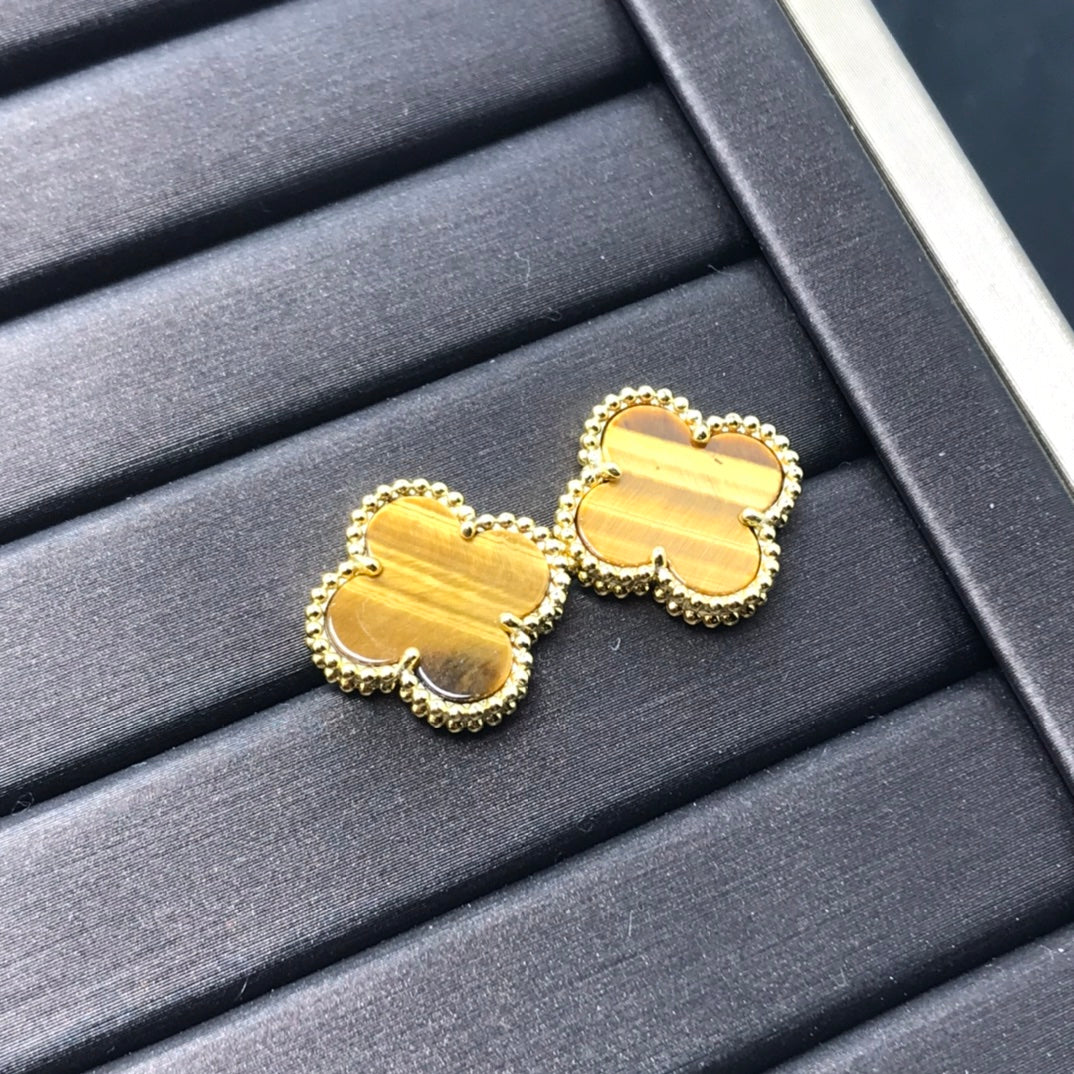 [Marin-Jewelry]CLOVER MEDIUM 1 MOTIFS TIGER EYE EARRINGS