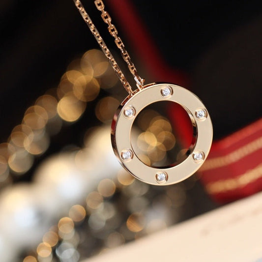 [Marin]LOVE NECKLACE 16MM 6 DIAMONDS PINK GOLD