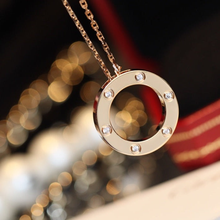 [Marin]LOVE NECKLACE 16MM 6 DIAMONDS PINK GOLD