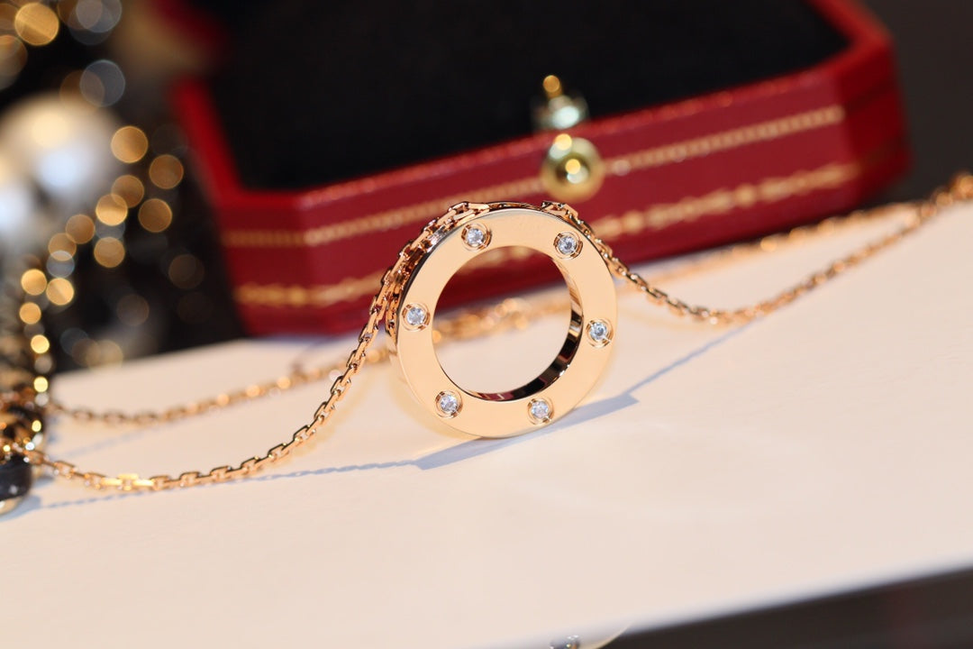 [Marin]COLLIER LOVE 16MM 6 DIAMANTS OR ROSE