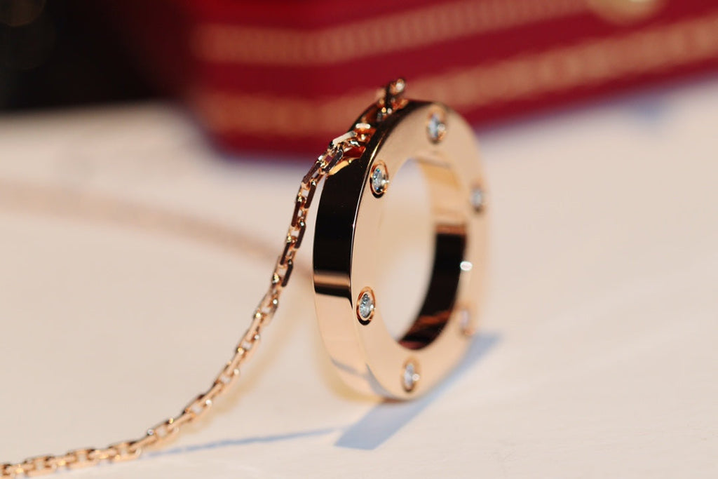 [Marin]LOVE NECKLACE 16MM 6 DIAMONDS PINK GOLD
