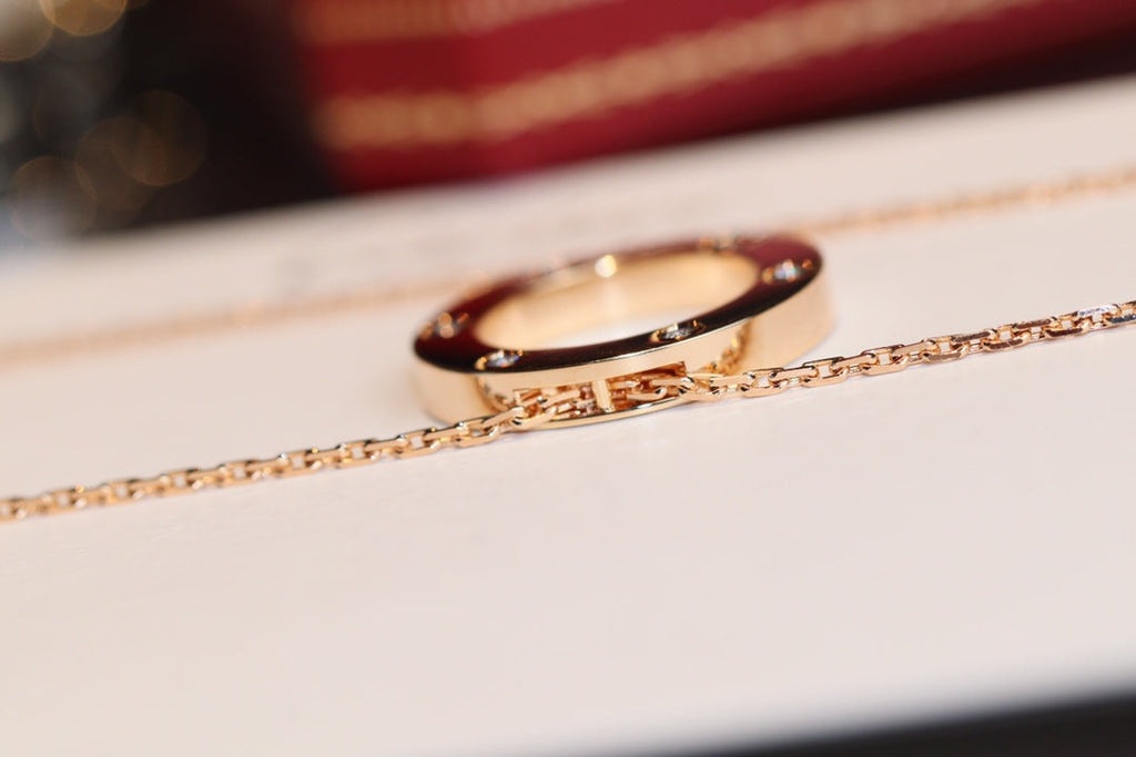 [Marin]LOVE NECKLACE 16MM 6 DIAMONDS PINK GOLD