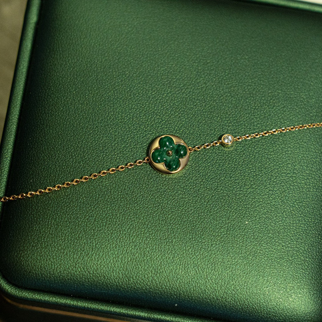 [Marin]SUN MALACHITE 1 DIAMOND PINK GOLD BRACELET