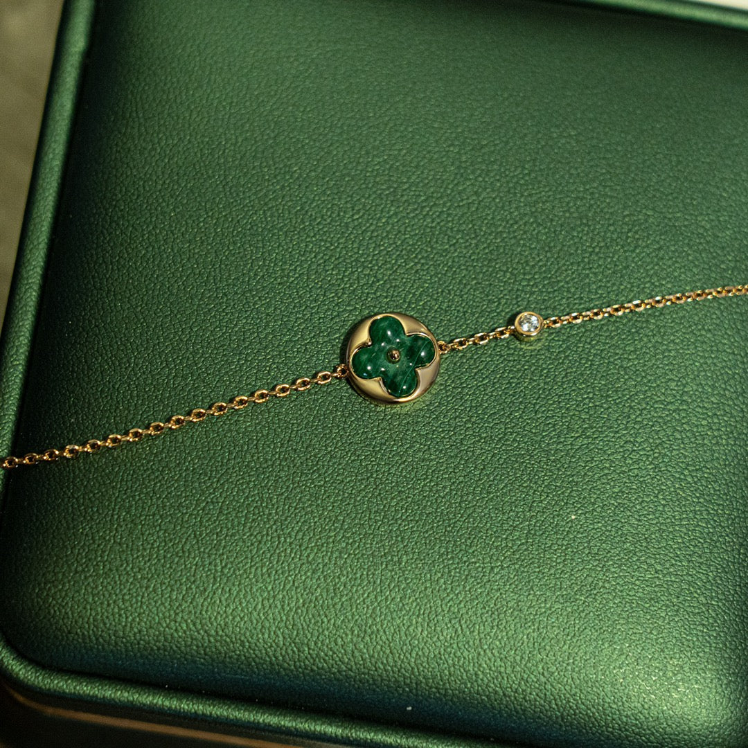[Marin]BRACELET MALACHITE SOLEIL 1 DIAMANT OR ROSE