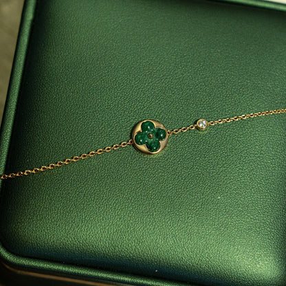 [Marin-Jewelry]SUN MALACHITE 1 DIAMOND PINK GOLD BRACELET