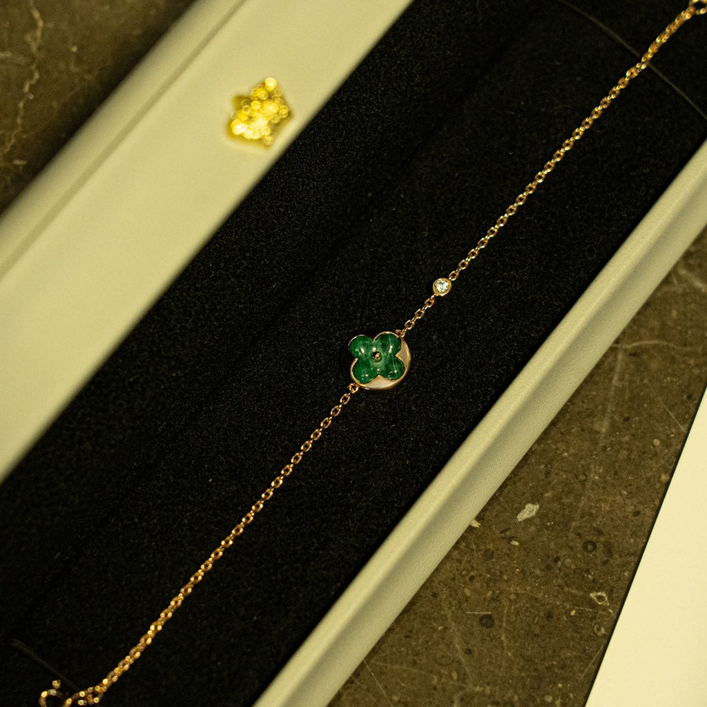 [Marin]SUN MALACHITE 1 DIAMOND PINK GOLD BRACELET