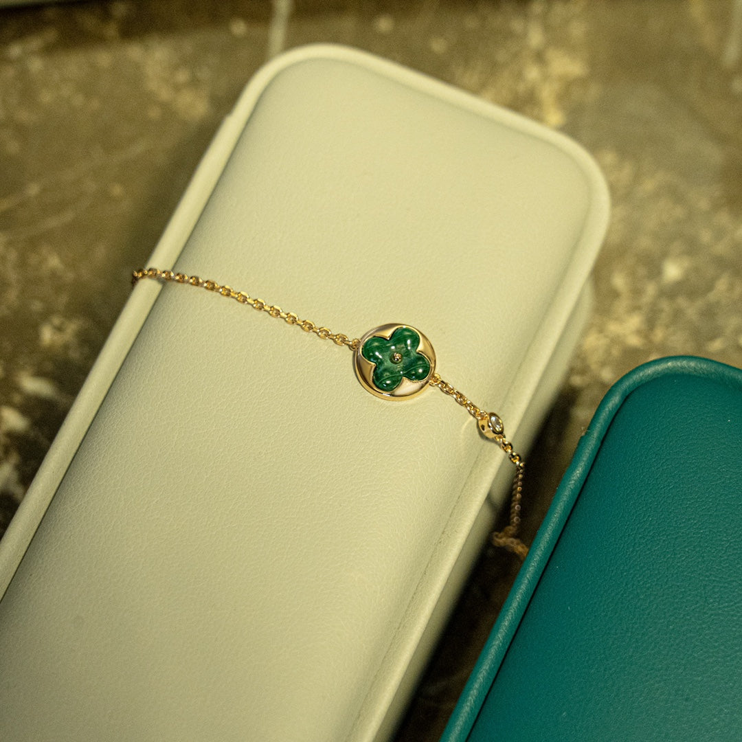 [Marin]BRACELET MALACHITE SOLEIL 1 DIAMANT OR ROSE