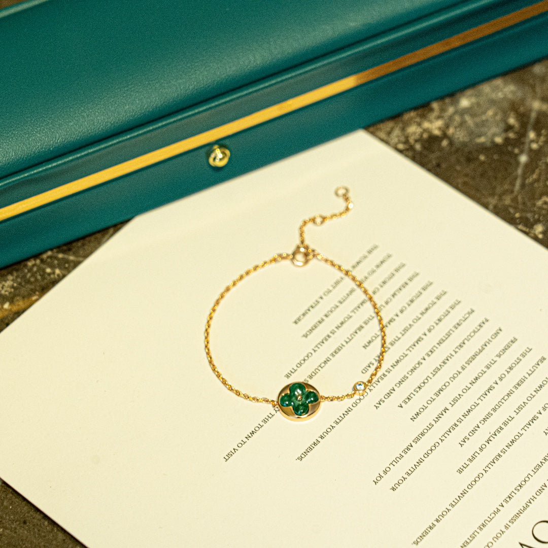 [Marin]BRACELET MALACHITE SOLEIL 1 DIAMANT OR ROSE