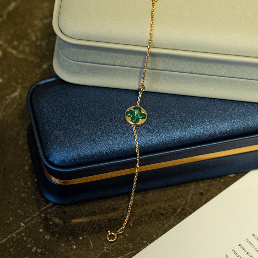 [Marin-Jewelry]SUN MALACHITE 1 DIAMOND PINK GOLD BRACELET