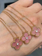 [Marin]CLOVER 15MM DIAMOND RHODONITE NECKLACE
