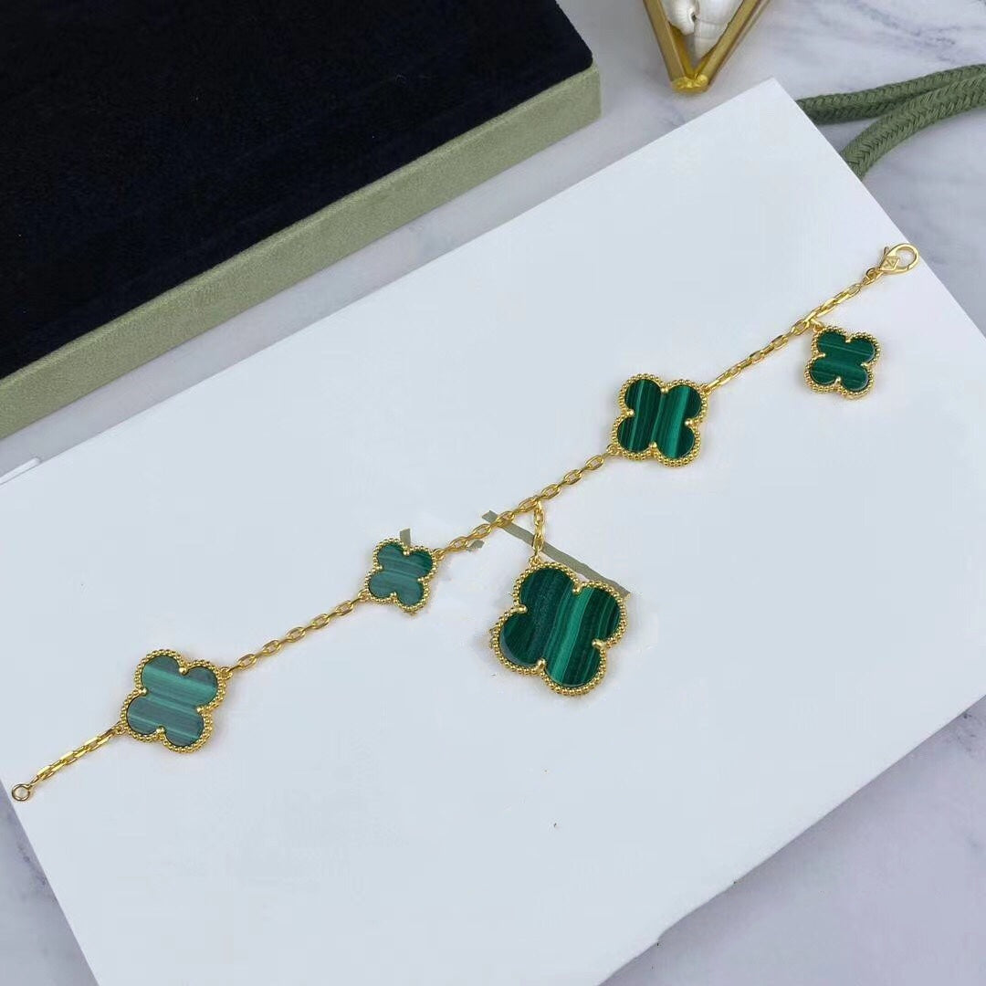 [Marin]MAGIC CLOVER MALACHITE GOLD BRACELET 5 MOTIFS