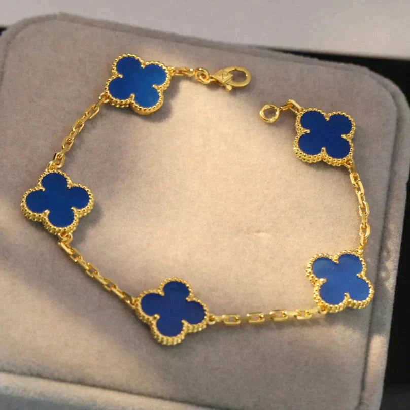 [Marin-Jewelry] クローバー5モチーフ ブルーアゲートブレスレットコレクション