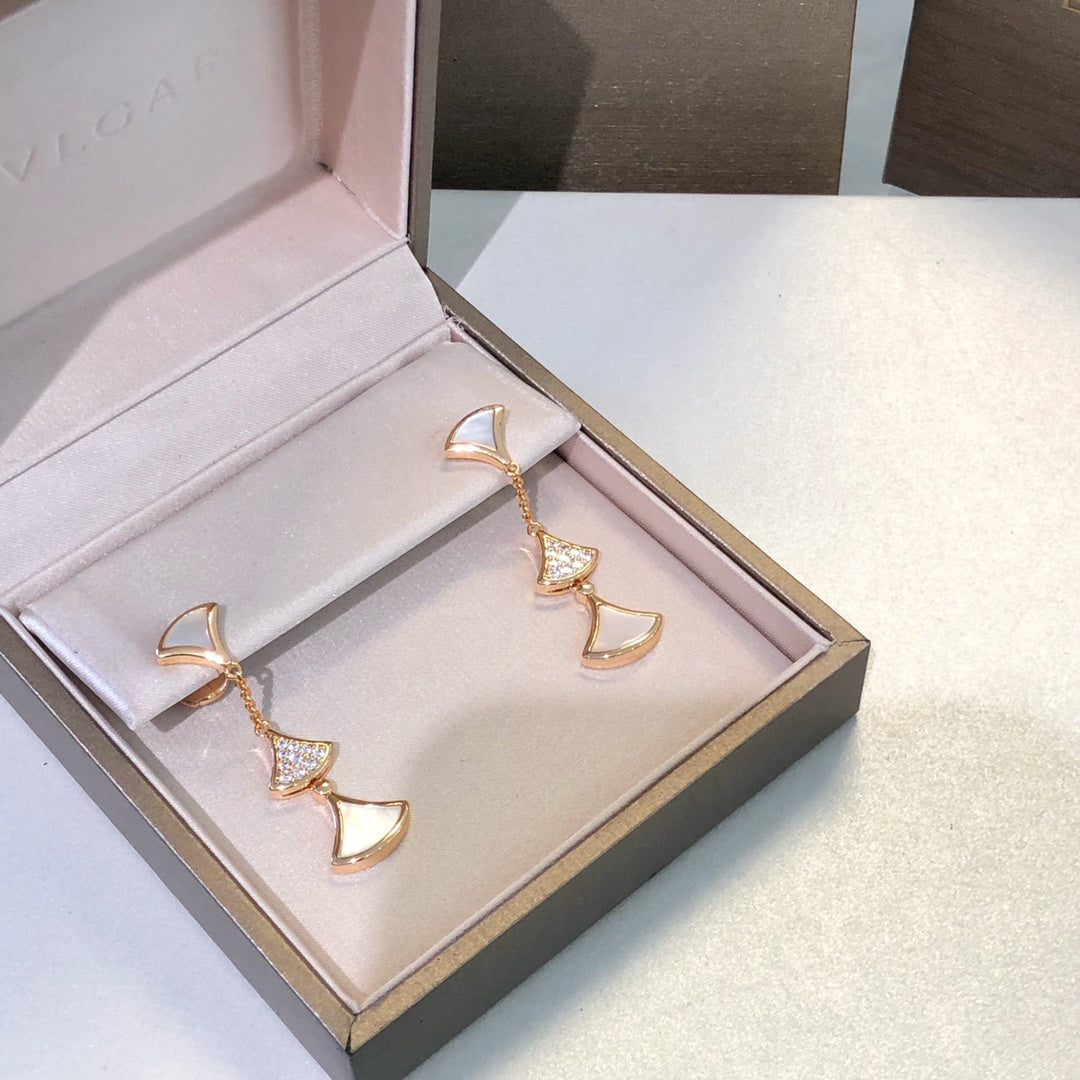[Marin]DREAM EARRINGS 3 MOTIFS DIAMOND MOP PINK GOLD