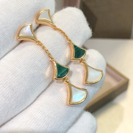 [Marin]DREAM EARRINGS 3 MOTIFS MALACHITE MOP PINK GOLD
