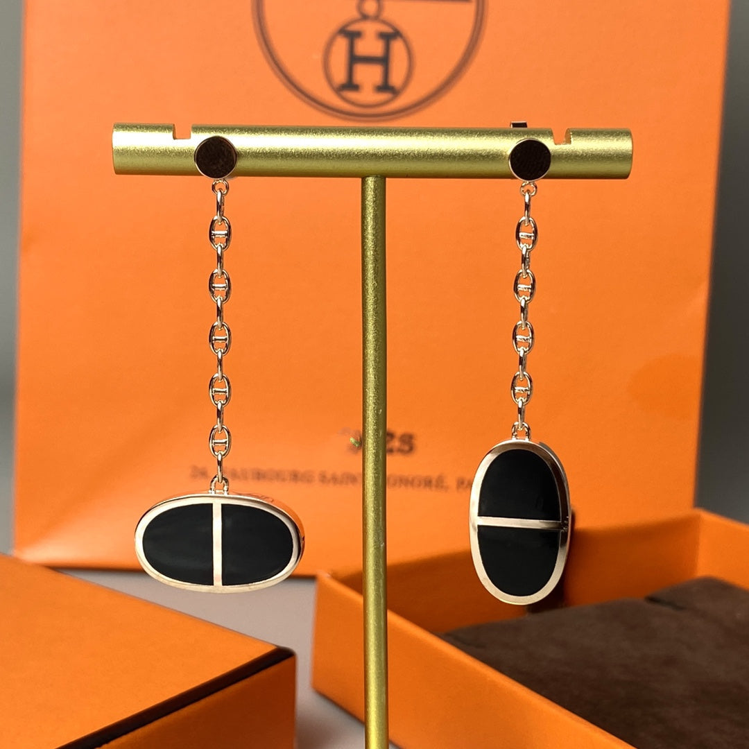 [Marin-Jewelry]CHAINE VERSO BLACK CERAMIC EARRINGS