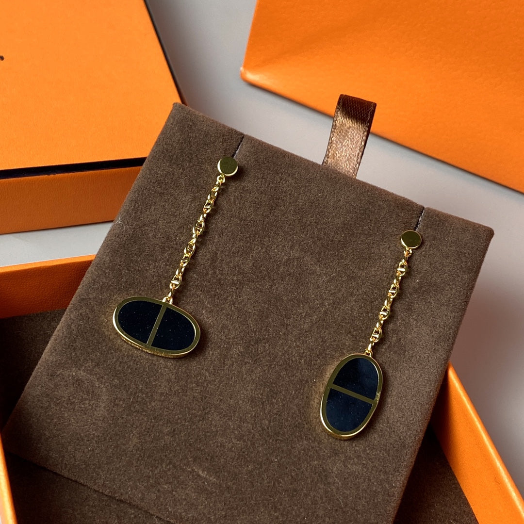 [Marin-Jewelry]CHAINE VERSO BLACK CERAMIC EARRINGS