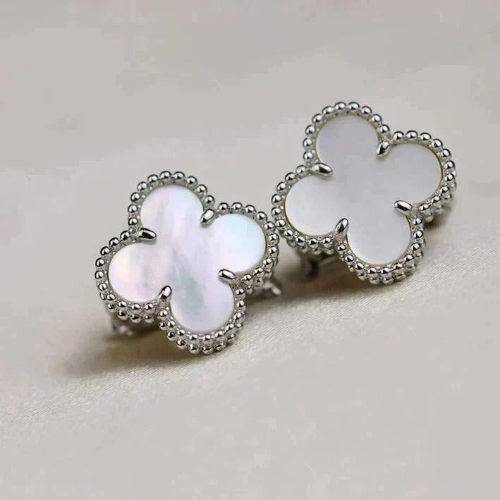 [Marin]CLOVER MEDIUM 1 MOTIFS BOUCLES D'OREILLES NACRE BLANCHE ARGENT