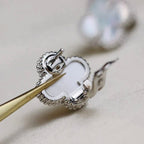 [Marin]CLOVER MEDIUM 1 MOTIFS BOUCLES D'OREILLES NACRE BLANCHE ARGENT