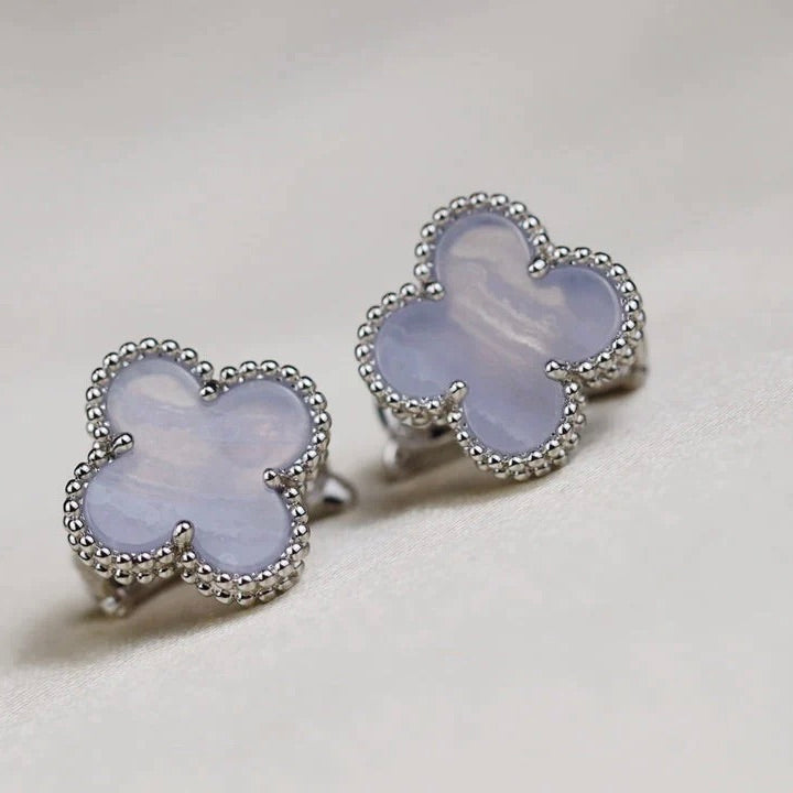 [Marin]CLOVER MEDIUM 1 MOTIFS BOUCLES D'OREILLES NACRE BLANCHE ARGENT