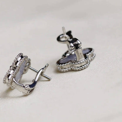 [Marin]CLOVER MEDIUM 1 MOTIFS  WHITE MOP EARRINGS SILVER