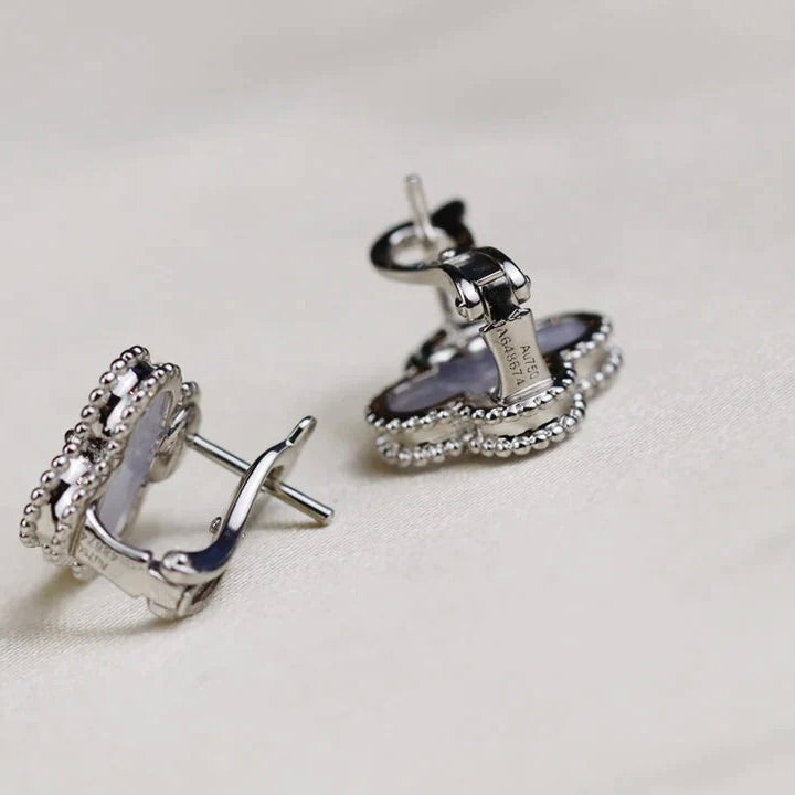 [Marin]CLOVER MEDIUM 1 MOTIFS BOUCLES D'OREILLES NACRE BLANCHE ARGENT