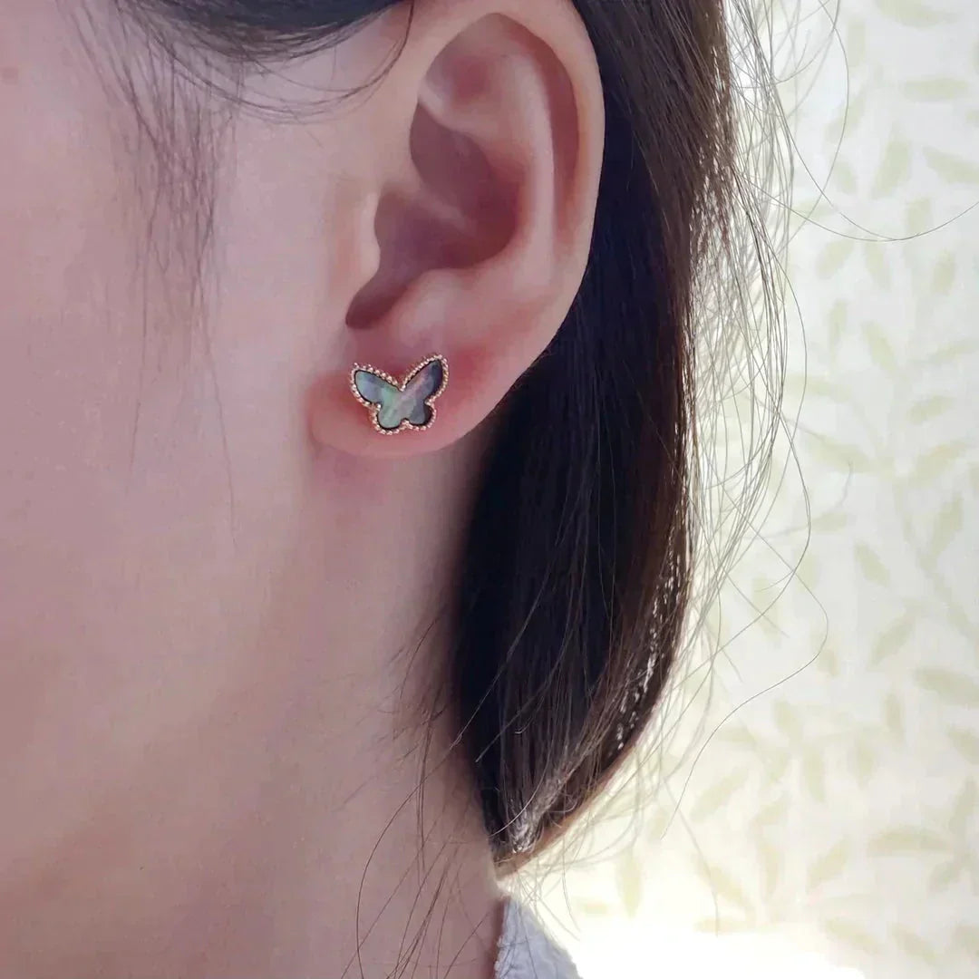 [Marin]BOUCLES D'OREILLES PAPILLON NACRE NOIRE