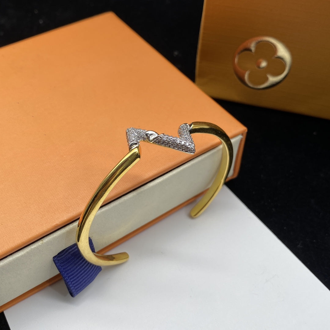 [Marin-Jewelry]VOLTE UPSITE DOWN DIAMOND GOLD OPEN BRACELET